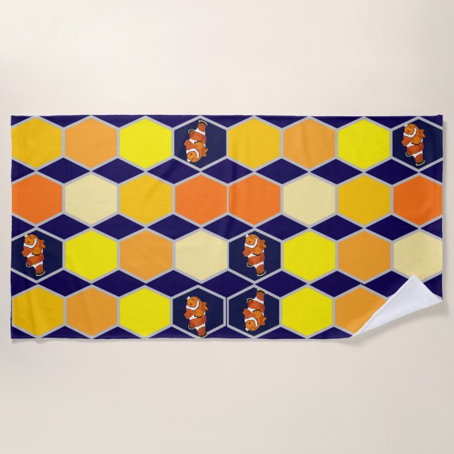 Clownfish Hand Drawn Art Beach Towel (Front)