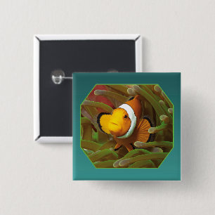 Clownfish in green anemone. Photographic Design 15 Cm Square Badge
