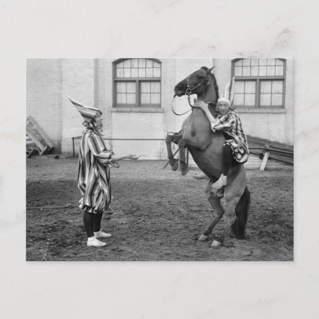 Clowning Around on a Horse, 1915 Postcard (Front)