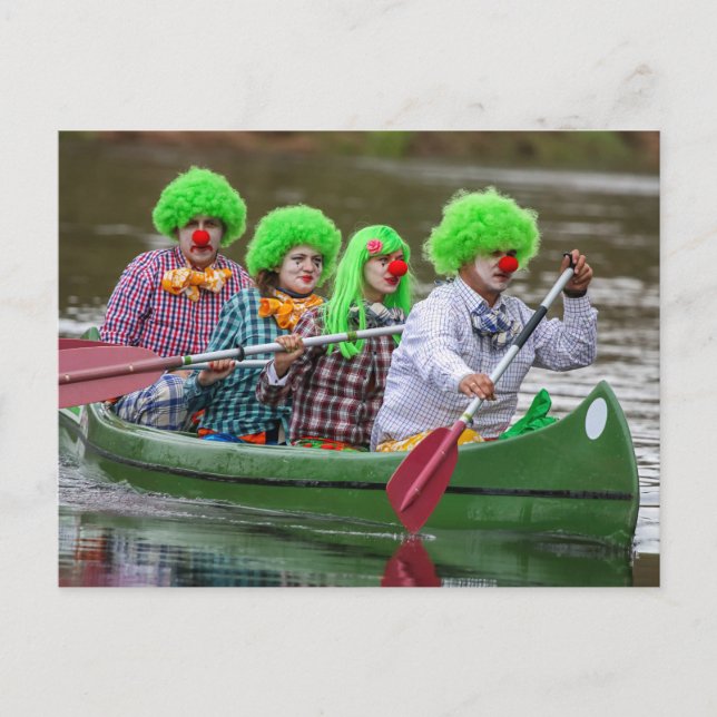 Clowns boating on river. holiday postcard (Front)