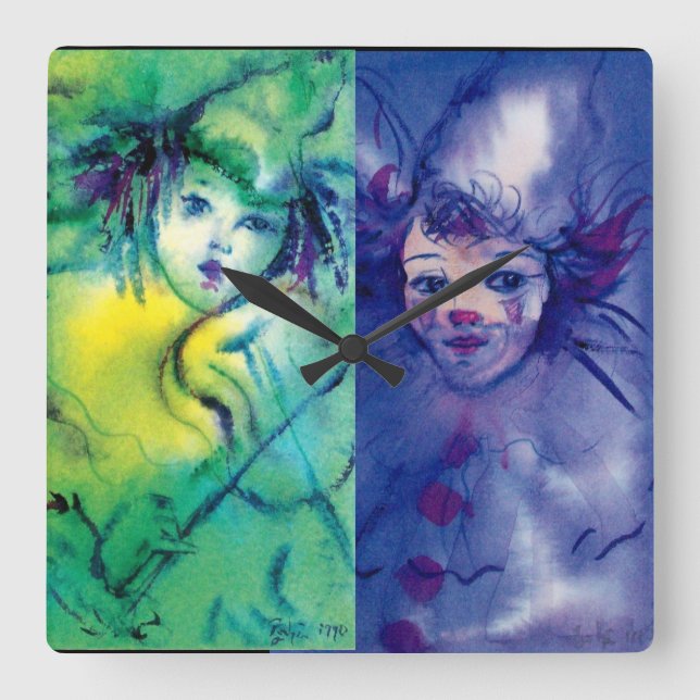 CLOWNS COLLECTION / Venetian Masquearde Ball Square Wall Clock (Front)