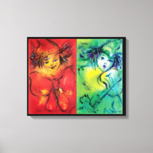 CLOWNS IN RED AND GREEN CANVAS PRINT