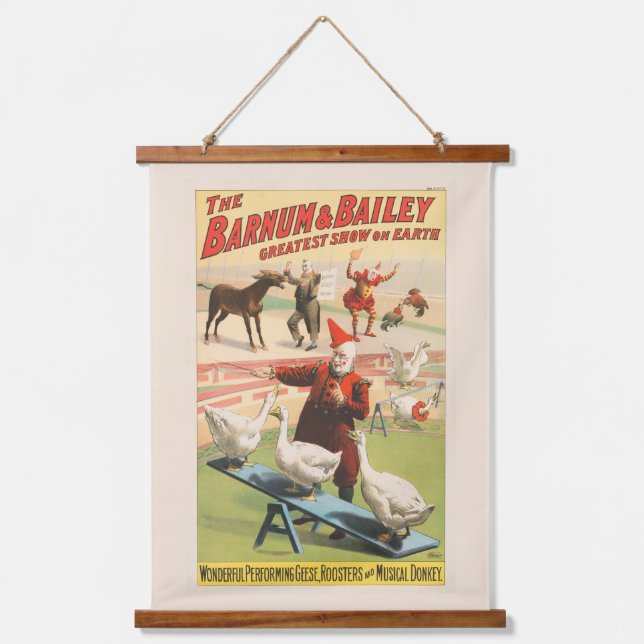 Clowns With Performing Geese, Roosters, & Donkey. Hanging Tapestry (Front)