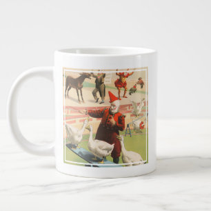 Clowns With Performing Geese, Roosters, & Donkey. Large Coffee Mug