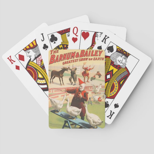 Clowns With Performing Geese, Roosters, & Donkey. Playing Cards (Back)