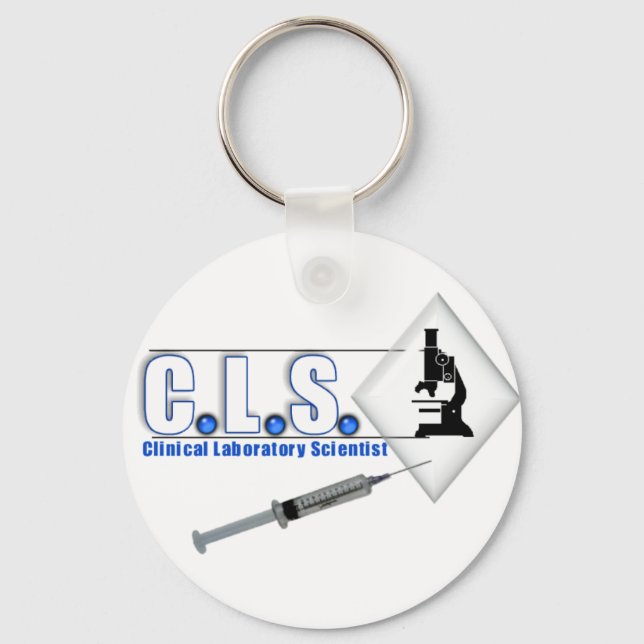 CLS BLUE LOGO W/ MICROSCOPE -  LAB SCIENTIST KEY RING (Front)