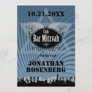 Club Bar Mitzvah Navy Blue Invitation