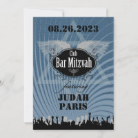 Club Bar Mitzvah Navy Blue Invitation Judah No Par