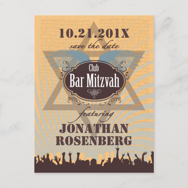 Club Bar Mitzvah Save the Date Announcement Postcard (Front)