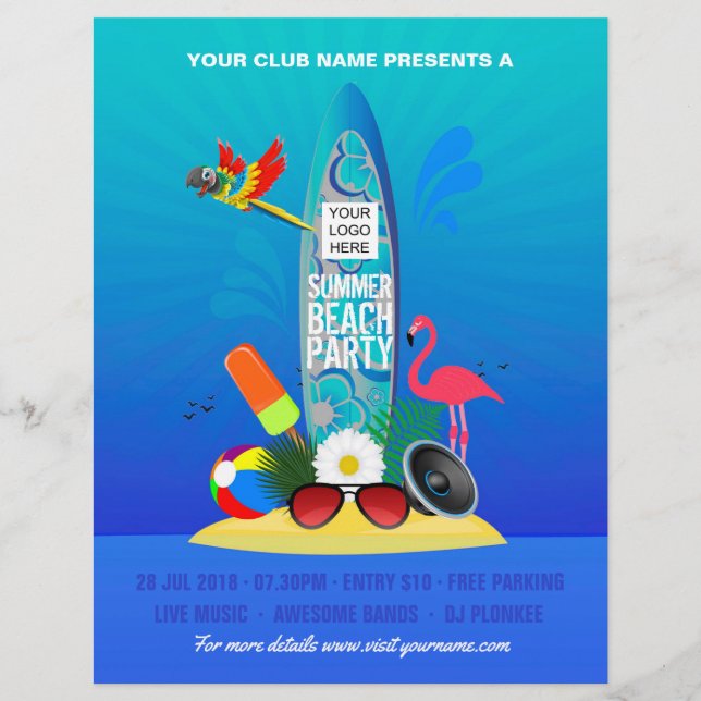 Club/Corporate Summer Beach Party add photo & logo Flyer (Front)