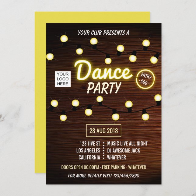 Club DJ Dance Music Party add logo invitation (Front/Back)