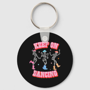 Club Keep On Dancing Skeleton Cowgirl Pink Western Key Ring