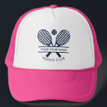 Club Name Tennis Team Navy Blue Sports Trucker Hat<br><div class="desc">Easily customise this hat by adding your club or society name by clicking the "Personalise" button. You can change the background, fonts, and patch colour by clicking the "Edit with Design tool". Perfect for any club, business, or school society. Order as many or as fewer as required. There's no setup...</div>