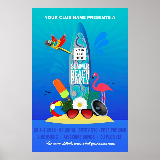 Club Summer Beach Party add logo advertisement Poster (Front)
