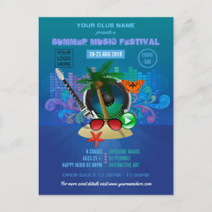 Club Summer Music Festival add logo advertisement Postcard