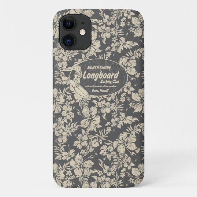 Club Surfing Longboard Logo and Hibiscus Hawaiian Case-Mate iPhone Case (Back)