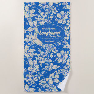 Club Surfing Longboard Logo Hibiscus Aloha- Blue Beach Towel