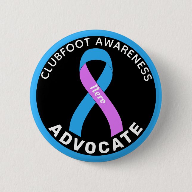 Clubfoot Awareness Advocate Ribbon Black Button (Front)