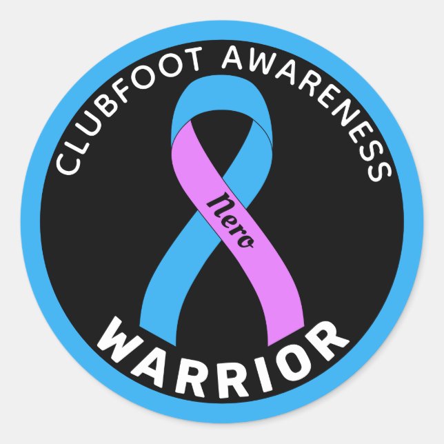 Clubfoot Awareness Warrior Ribbon Black Classic Classic Round Sticker (Front)