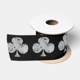 Clubs IN A Poker Club Shape, Satin Ribbon