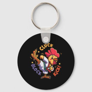Cluck Block Kick Funny Chicken Karate Rooster Taek Key Ring