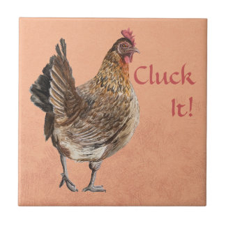 "Cluck It!" Watercolor Chicken Ceramic Tile