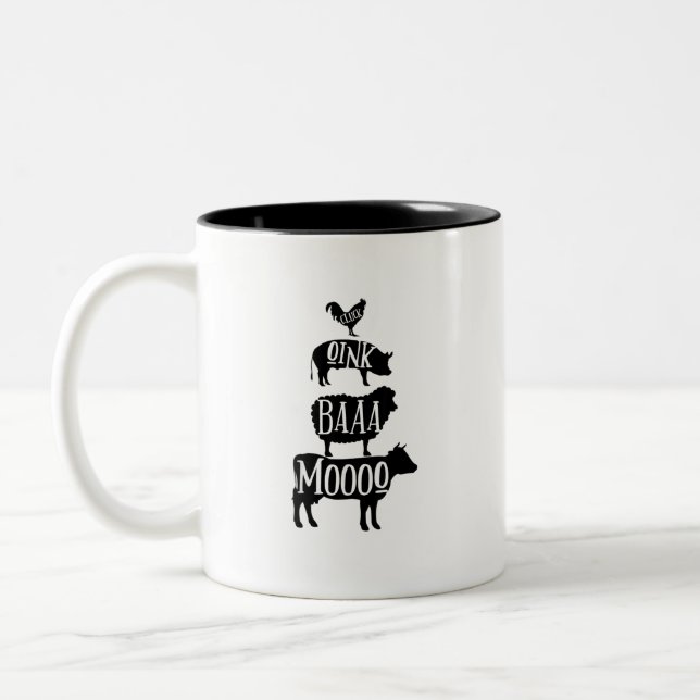 Cluck Oink Baa Moo - Chicken Pig Sheep Cow Farmer  Two-Tone Coffee Mug (Left)