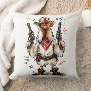 Cluck Yeah! Cowboy Rooster with Pistols Cushion