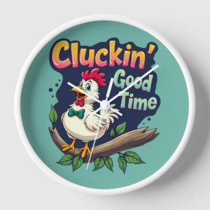 Cluckin' Good Time Funny Chicken Illustration Clock