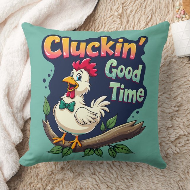 Cluckin' Good Time Funny Chicken Illustration Cushion (Blanket)