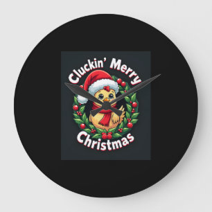 Cluckin’ Merry Christmas Chicken Large Clock