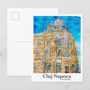 Cluj Napoca Romania Travel Watercolor Hand Drawn Postcard