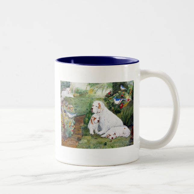 Clumber Puppies in the Garden Two-Tone Coffee Mug (Right)