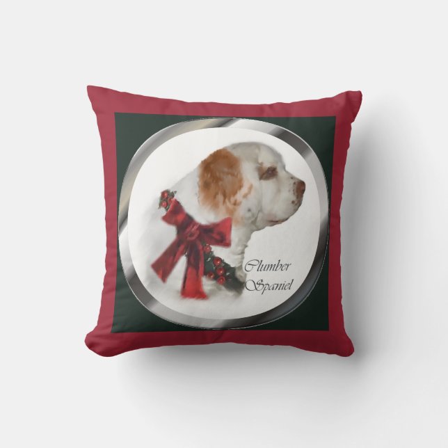 Clumber Spaniel Christmas Cushion (Front)