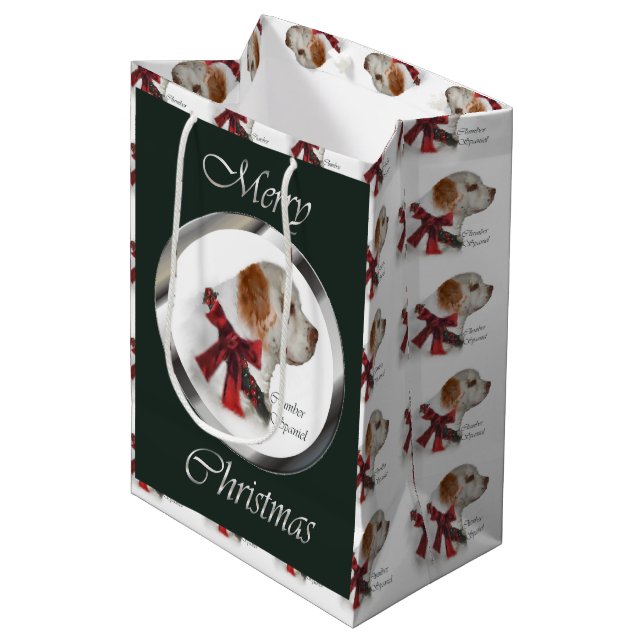 Clumber Spaniel Christmas Medium Gift Bag (Front Angled)