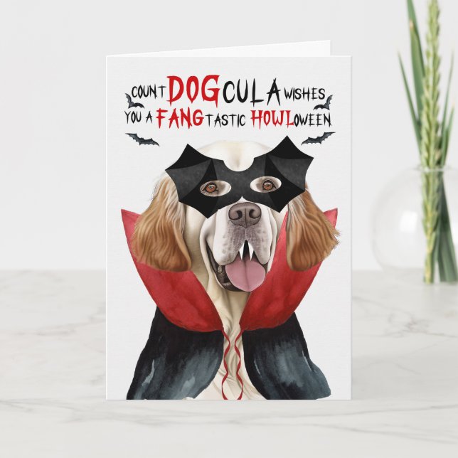 Clumber Spaniel Dog Funny Count DOGcula Halloween Holiday Card (Front)