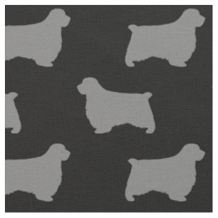 Clumber Spaniel Dog Silhouettes Black and Grey Fabric