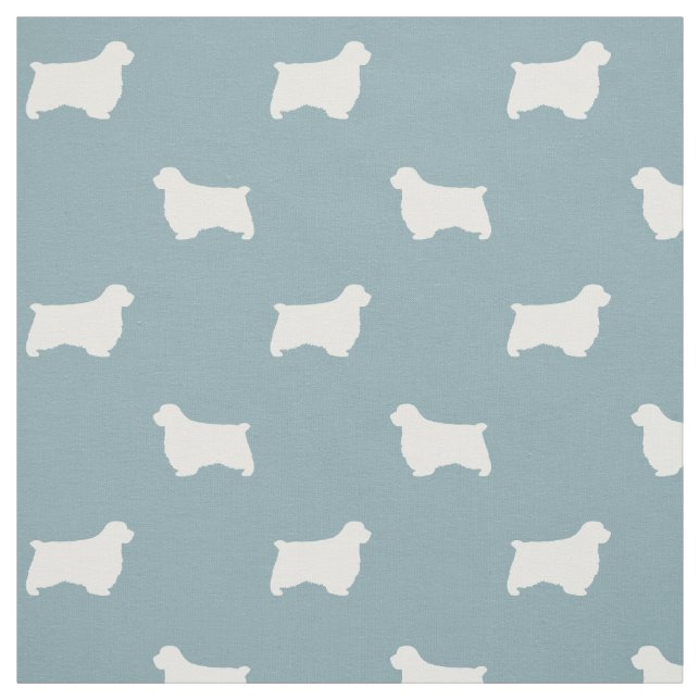 Clumber Spaniel Dog Silhouettes Blue and White Fabric (Swatch)