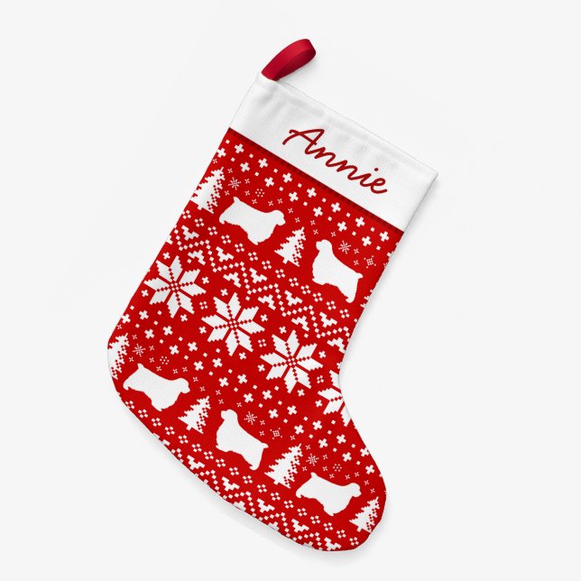 Clumber Spaniel Dog Silhouettes Pattern Cute Small Christmas Stocking (Front (Hanging))