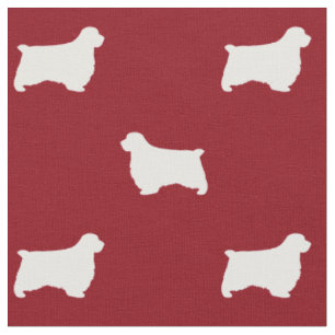 Clumber Spaniel Dog Silhouettes Red and White Fabric