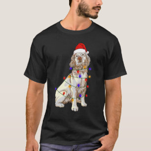 Clumber Spaniel Dog Wearing Christmas Hat Lights T-Shirt