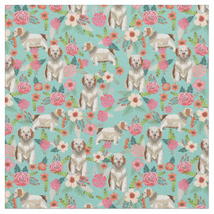 Clumber Spaniel floral dog mint Fabric