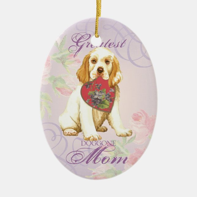 Clumber Spaniel Heart Mum Ceramic Ornament (Front)