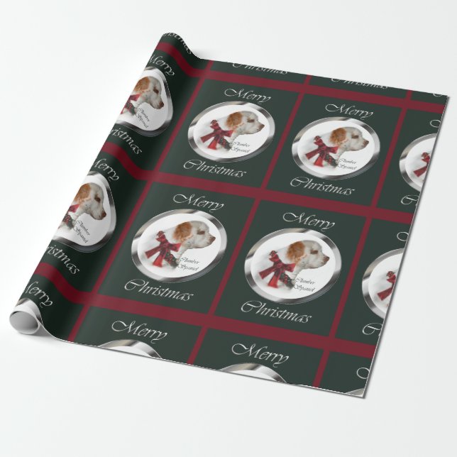 Clumber Spaniel Merry Christmas Wrapping Paper (Unrolled)
