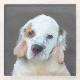 Clumber Spaniel Painting - Cute Original Dog Art Glass Coaster