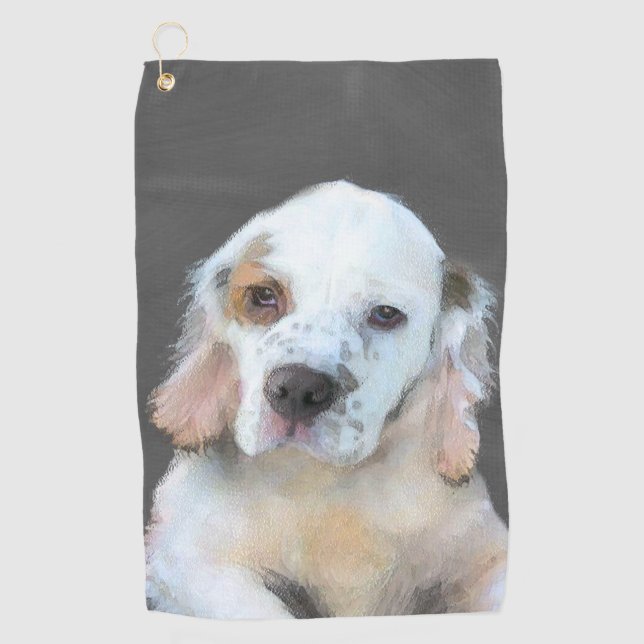 Clumber Spaniel Painting - Cute Original Dog Art Golf Towel (Front)