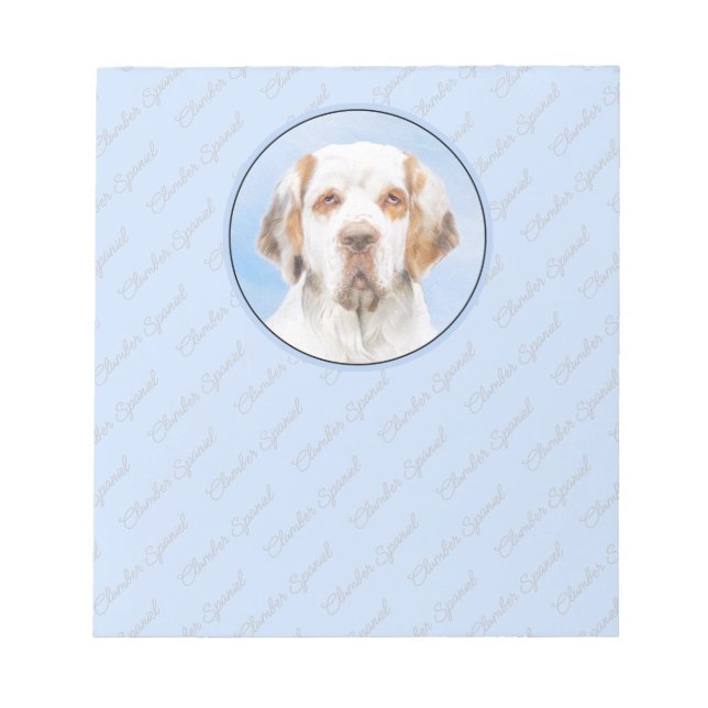 Clumber Spaniel Painting - Cute Original Dog Art Notepad (Front)