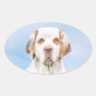 Clumber Spaniel Painting - Cute Original Dog Art Oval Sticker