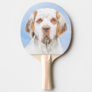 Clumber Spaniel Painting - Cute Original Dog Art Ping Pong Paddle