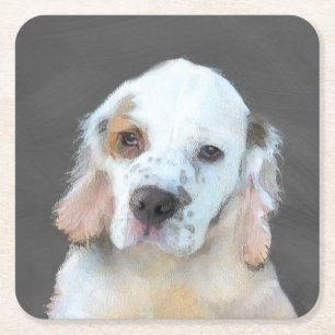 Clumber Spaniel Painting - Cute Original Dog Art Square Paper Coaster
